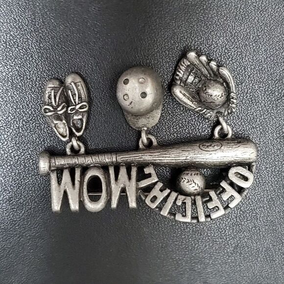 AJC silver tone mom baseball brooch - Picture 5 of 8